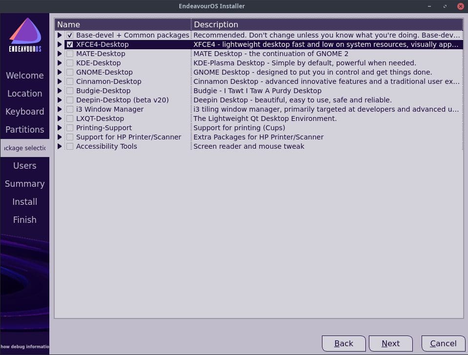 Select Desktop Environment