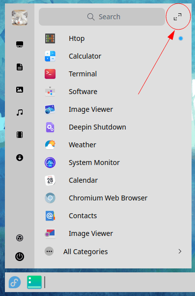 13. deepin app launcher expand button