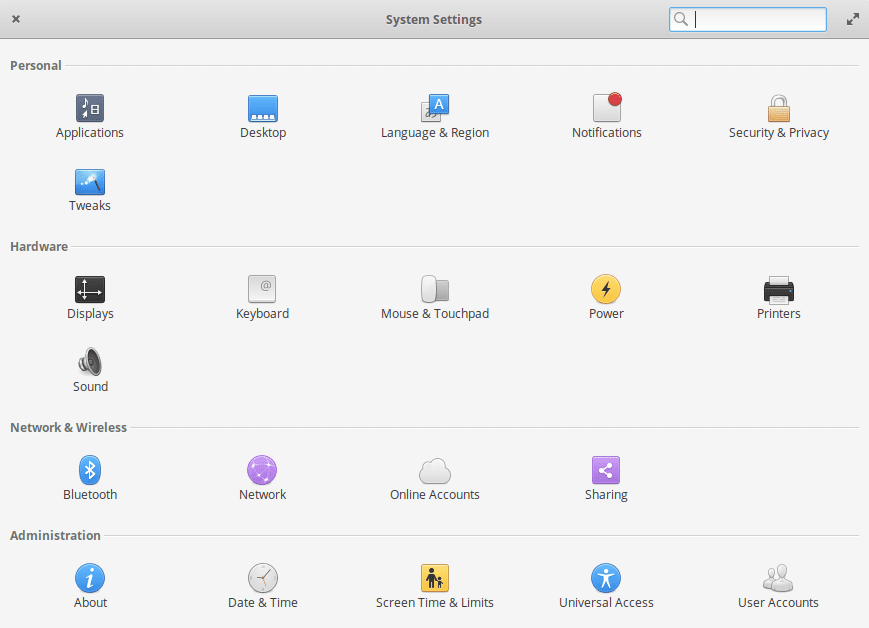 Elementary OS System Settings