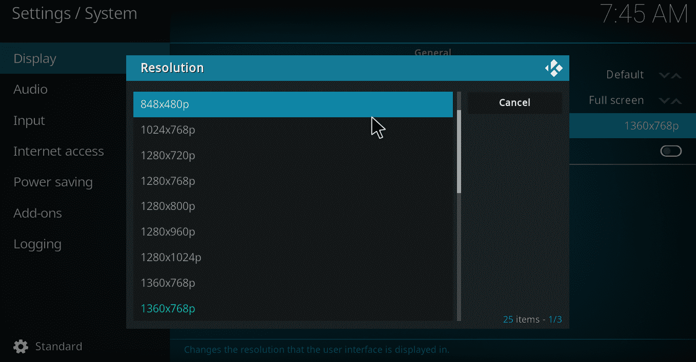 append display settings