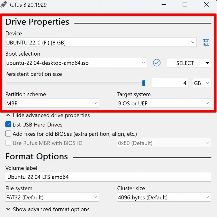 Flashing a USB drive with Rufus