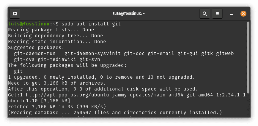 install git via ubuntu repo