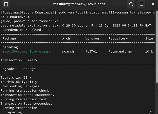 install mysql using yum