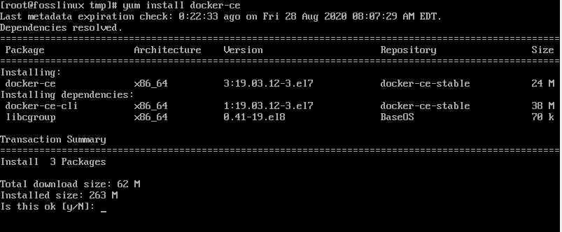 installing docker-ce packages confirmation prompt