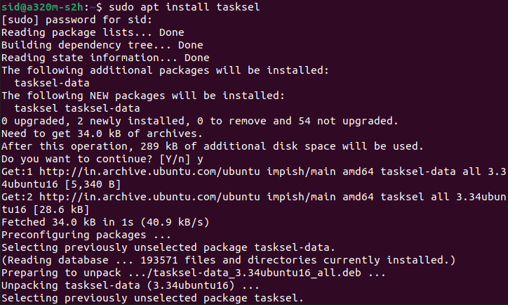 installing tasksel