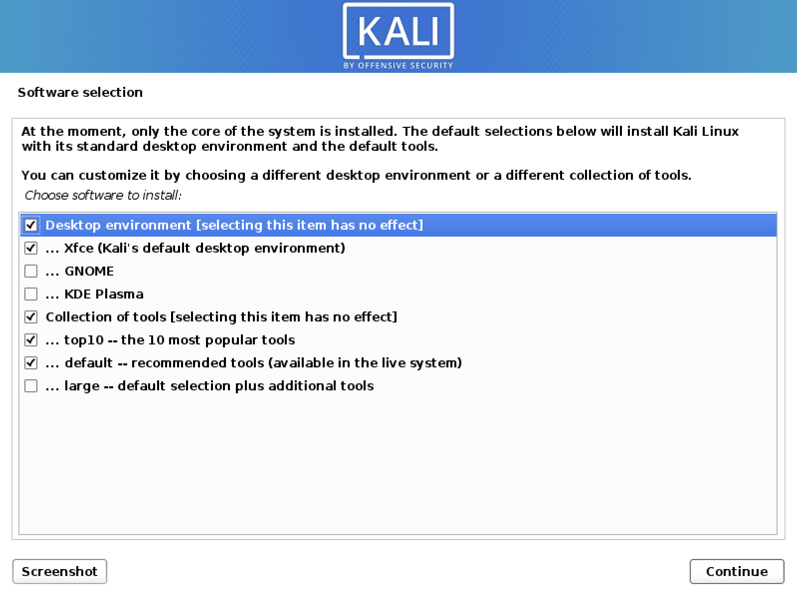 kali linux metapackages