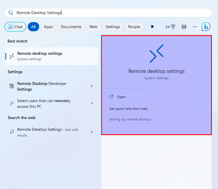 open remote desktop settings