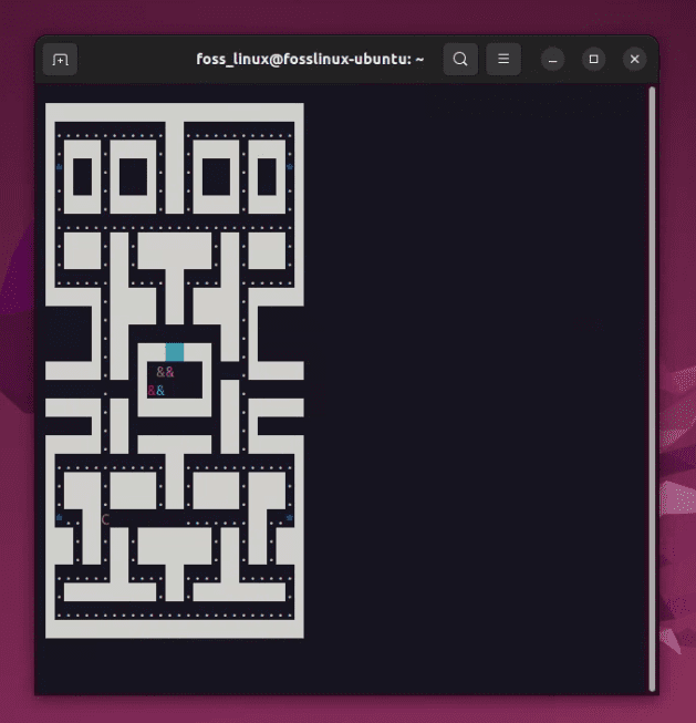 playing pacman4console on ubuntu terminal