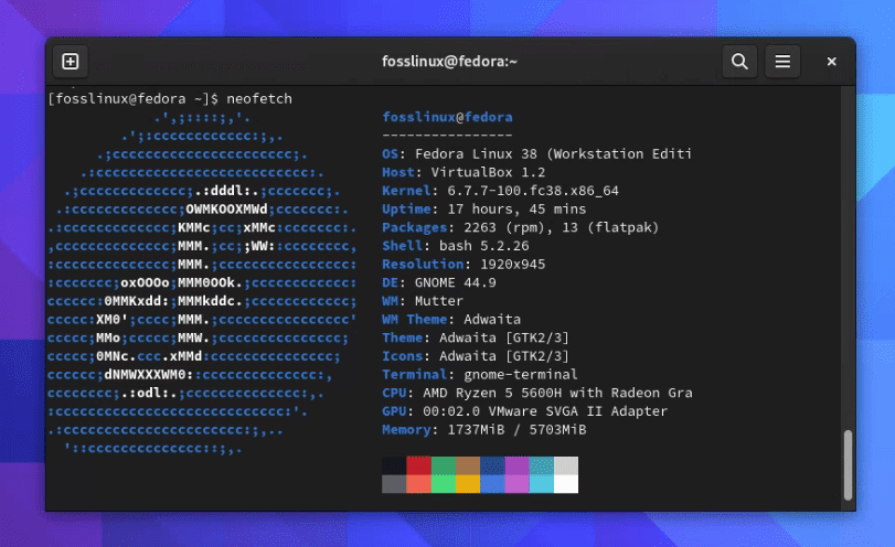 running neofetch on fedora 38