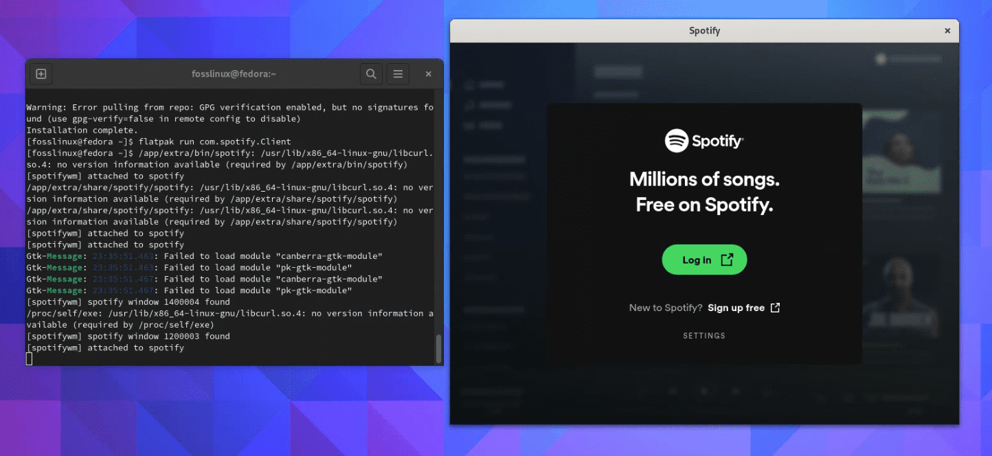 spotify flatpak app on fedora 38