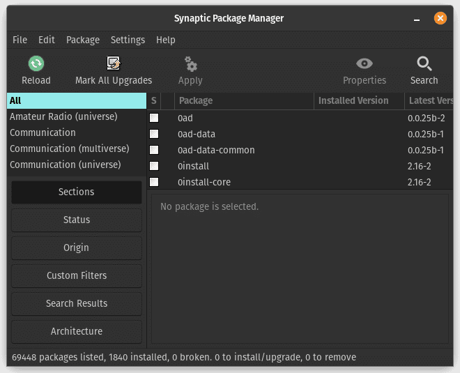 synaptics package manager